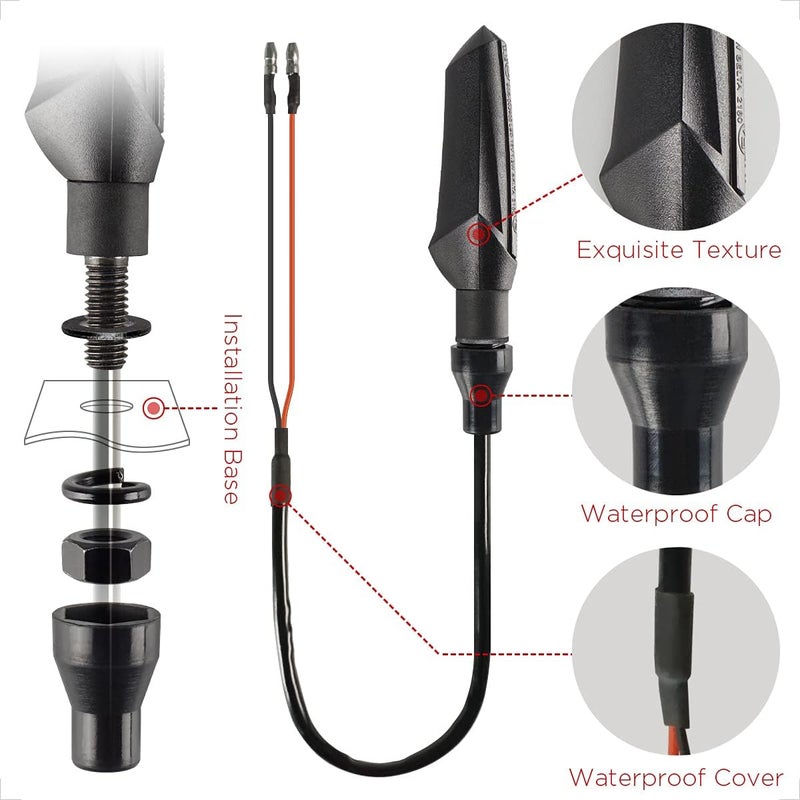 evermotor Motorcycle Turn Signals Lights Running Light Indicators 4 Pieces Universal Mini LED E-MARK Flowing Turn Signal Lights Waterproof IP67 - Image 5
